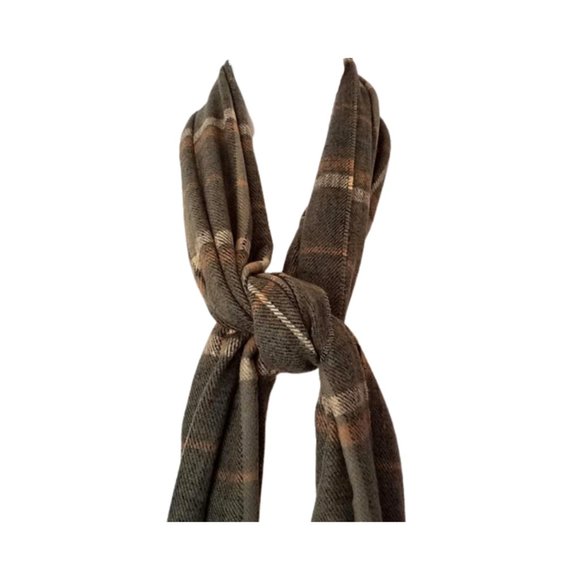 CASHMERE FEEL ITALY DESIGN Olive Plaid Viscose Scarf  Fringe Edge - Picture 8 of 8